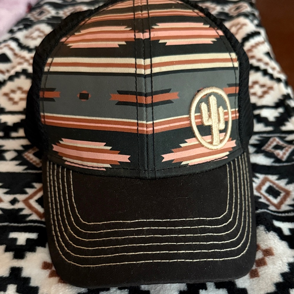 Southwestern Pattern Cap with Cactus Logo